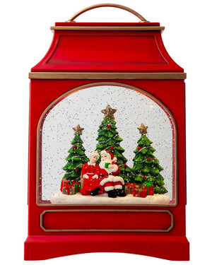 Mr And Mrs Claus Large Lantern Glitter Swirl Christmas Decoration 29cm