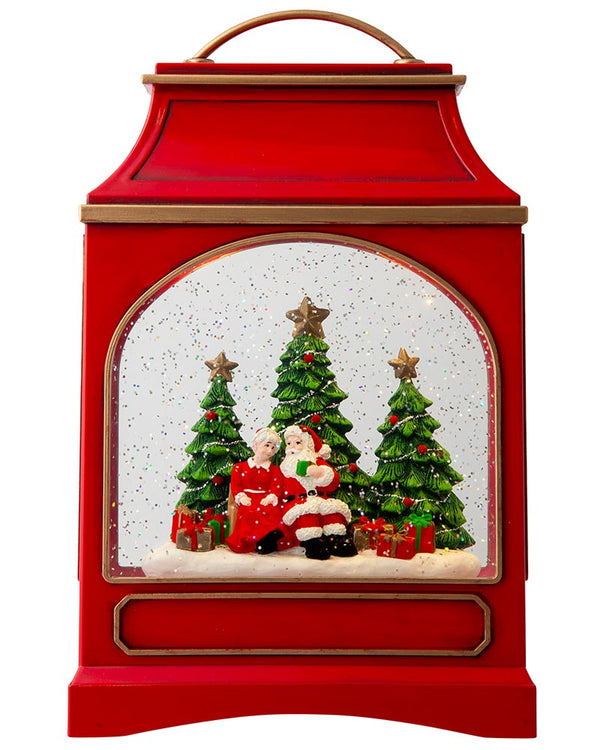 Mr And Mrs Claus Large Lantern Glitter Swirl Christmas Decoration 29cm