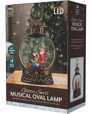 Christmas Glitter Swirl Musical Oval Santa Lantern USB