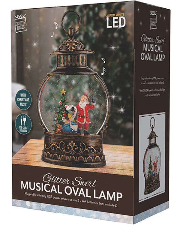 Christmas Glitter Swirl Musical Oval Santa Lantern USB
