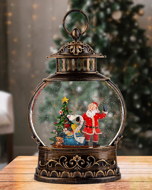 Christmas Glitter Swirl Musical Oval Santa Lantern USB