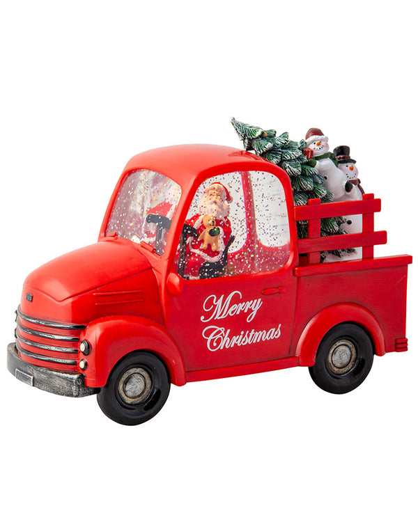 Musical Santa Pickup Truck Glitter Swirl Christmas Decoration 24cm