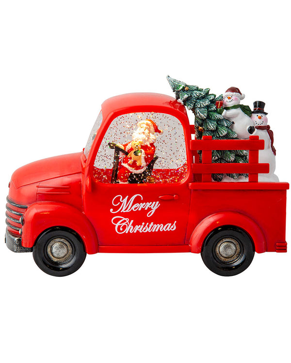 Musical Santa Pickup Truck Glitter Swirl Christmas Decoration 24cm
