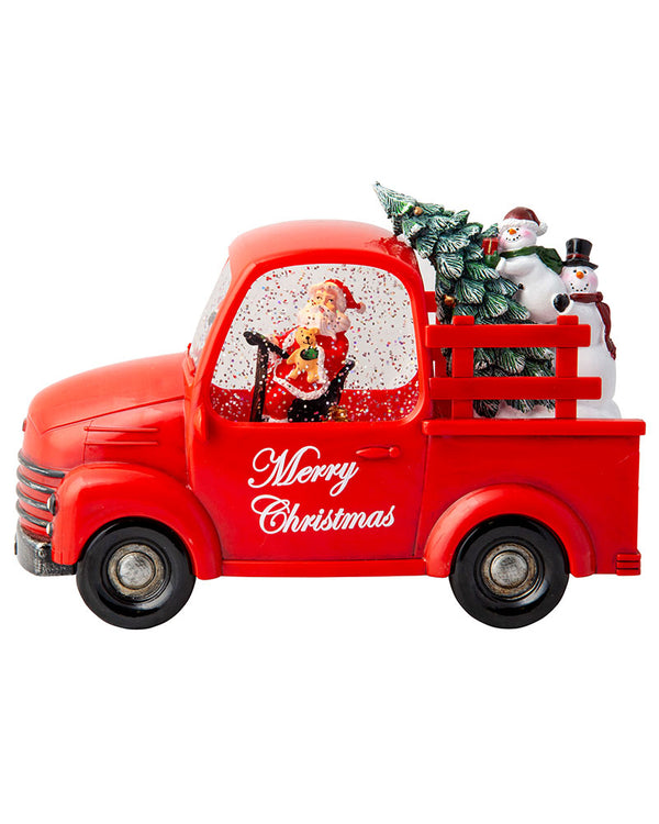 Musical Santa Pickup Truck Glitter Swirl Christmas Decoration 24cm