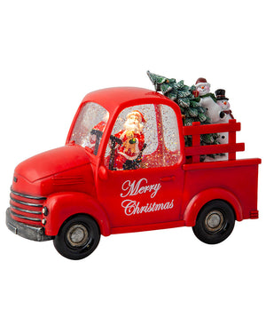 Musical Santa Pickup Truck Glitter Swirl Christmas Decoration 24cm