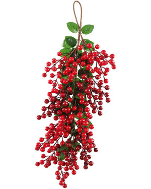 Christmas Glossy Red Berry Leaf Hanger 54cm
