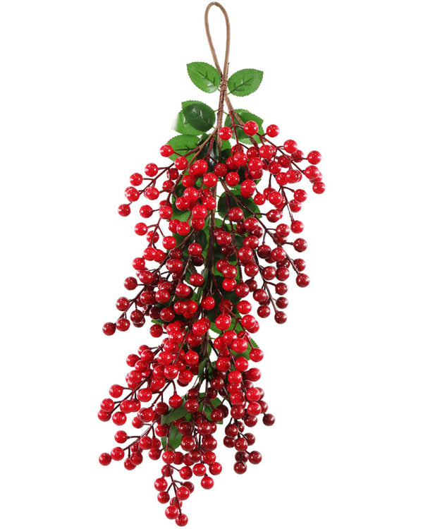 Christmas Glossy Red Berry Leaf Hanger 54cm
