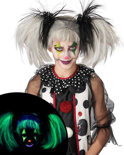 Glow in the Dark Punk Black and Grey Pigtails Wig