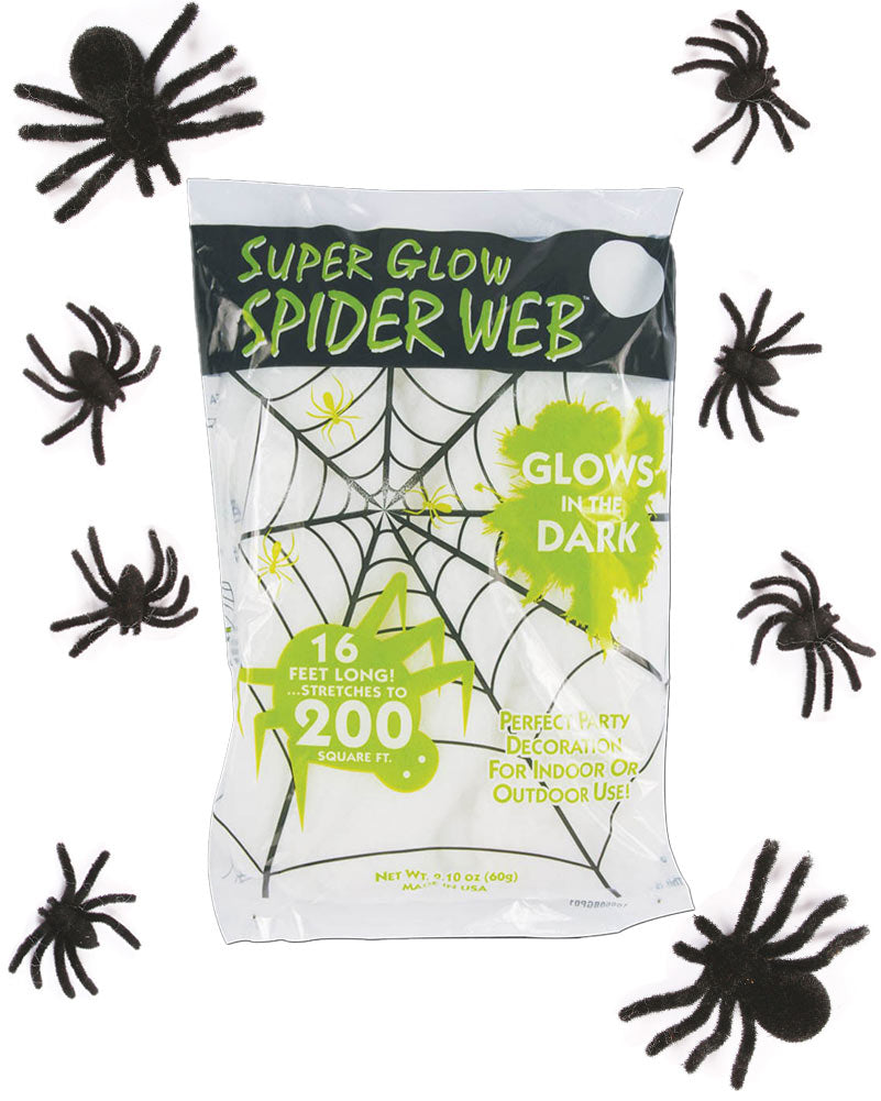 Glow in the Dark Spider Web 60g with Bonus Spiders