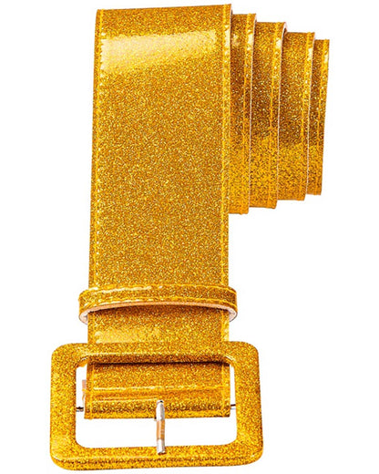 Gold glitter belt with a buckle on a white background