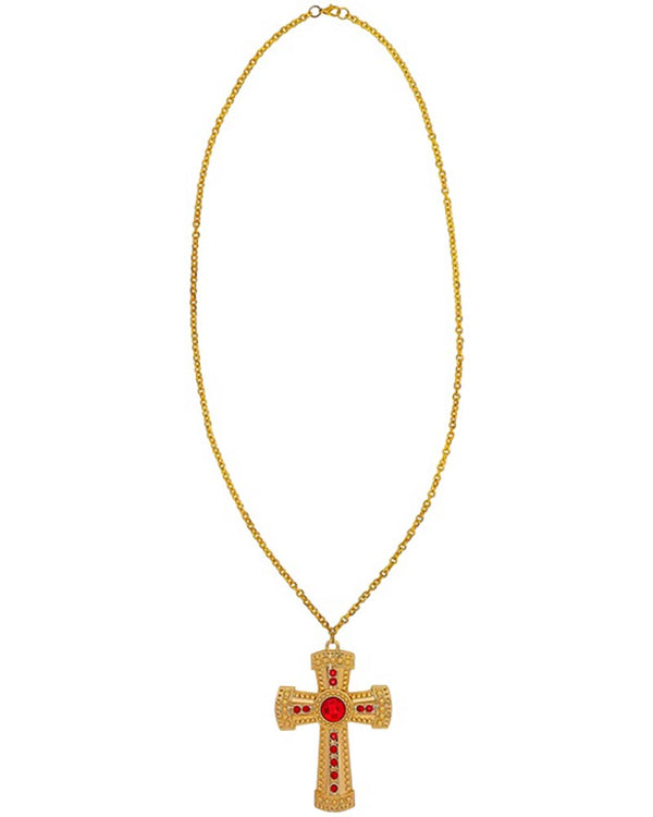Gold Cross Necklace with Gems