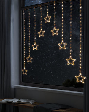Gold LED Christmas Wire Star Curtain 1.2m