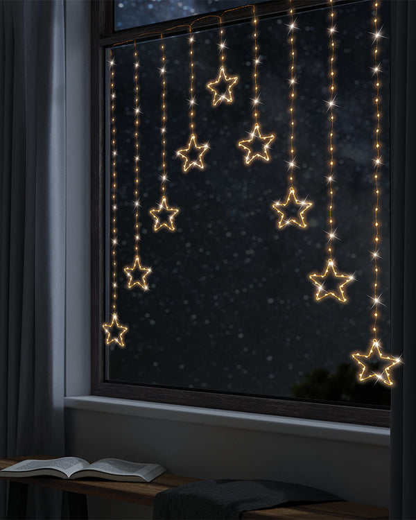 Gold LED Christmas Wire Star Curtain 1.2m