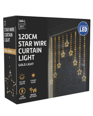 Gold LED Christmas Wire Star Curtain 1.2m