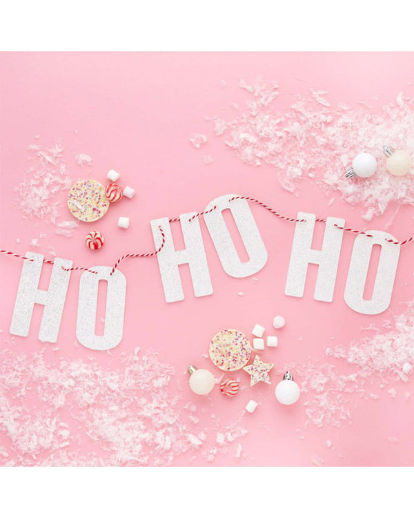 Good Cheer White Ho Ho Ho Glitter Acrylic Garland 1m