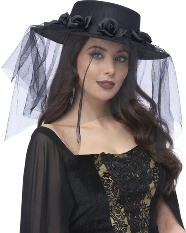Gothic Black Widow Funeral Hat