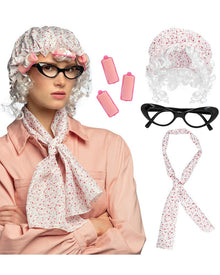 Granny Sleeping Cap Curlers Scarf and Glasses Set