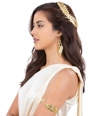 Grecian Gold Leaf Headpiece Earrings and Arm Cuff Set