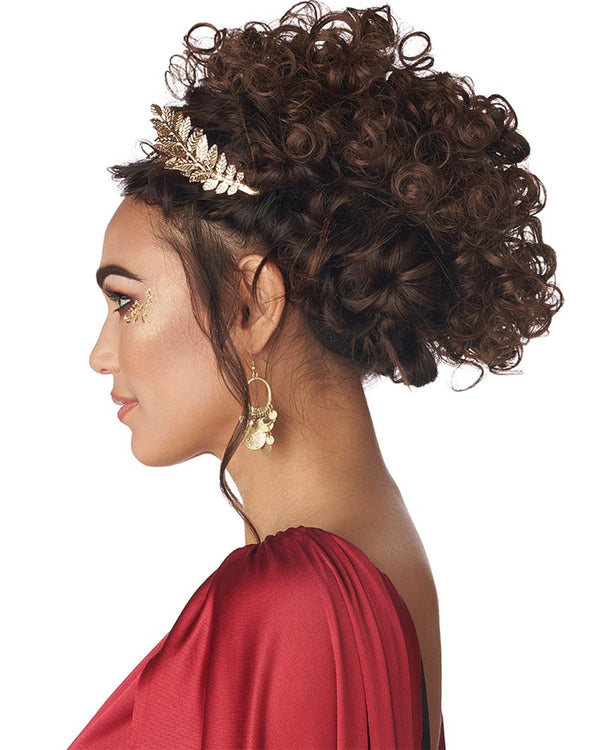 Greco Roman Goddess Curly Brown Clip On Wig