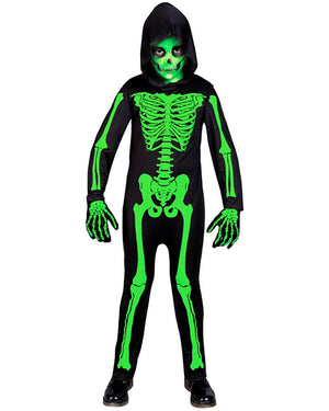 Green Skeleton Hooded Boys Costume