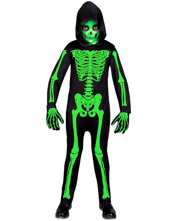 Green Skeleton Hooded Boys Costume