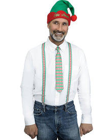 Christmas Green Stripe Holly Day Suspender Tie and Hat