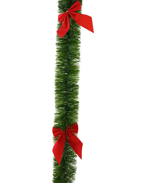 Christmas Green Tinsel with Red Bows 3m