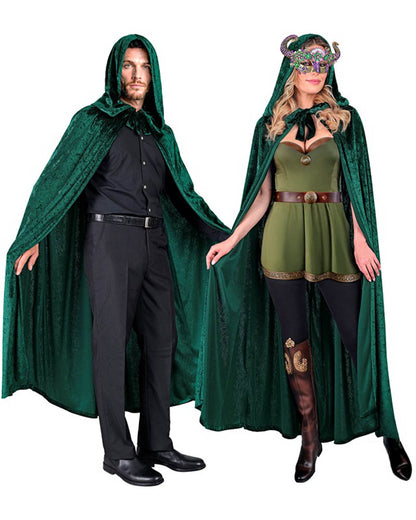 Green Velvet Hooded Cape 1.4m