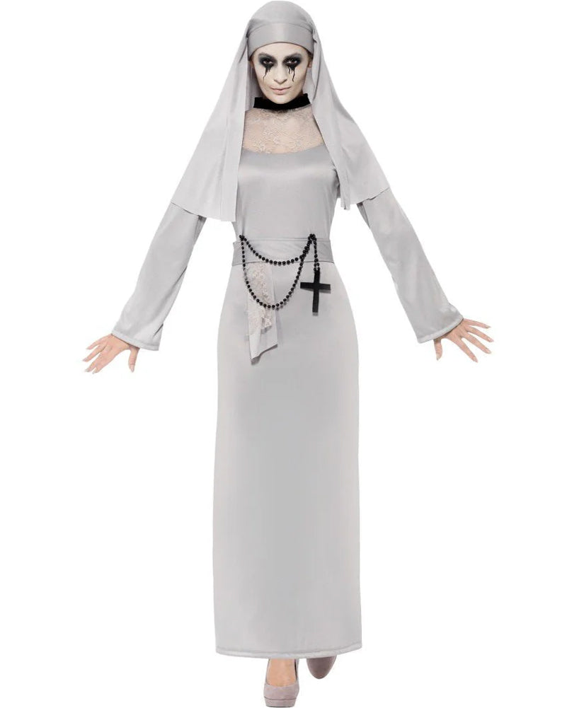 Grey Gothic Nun Womens Costume