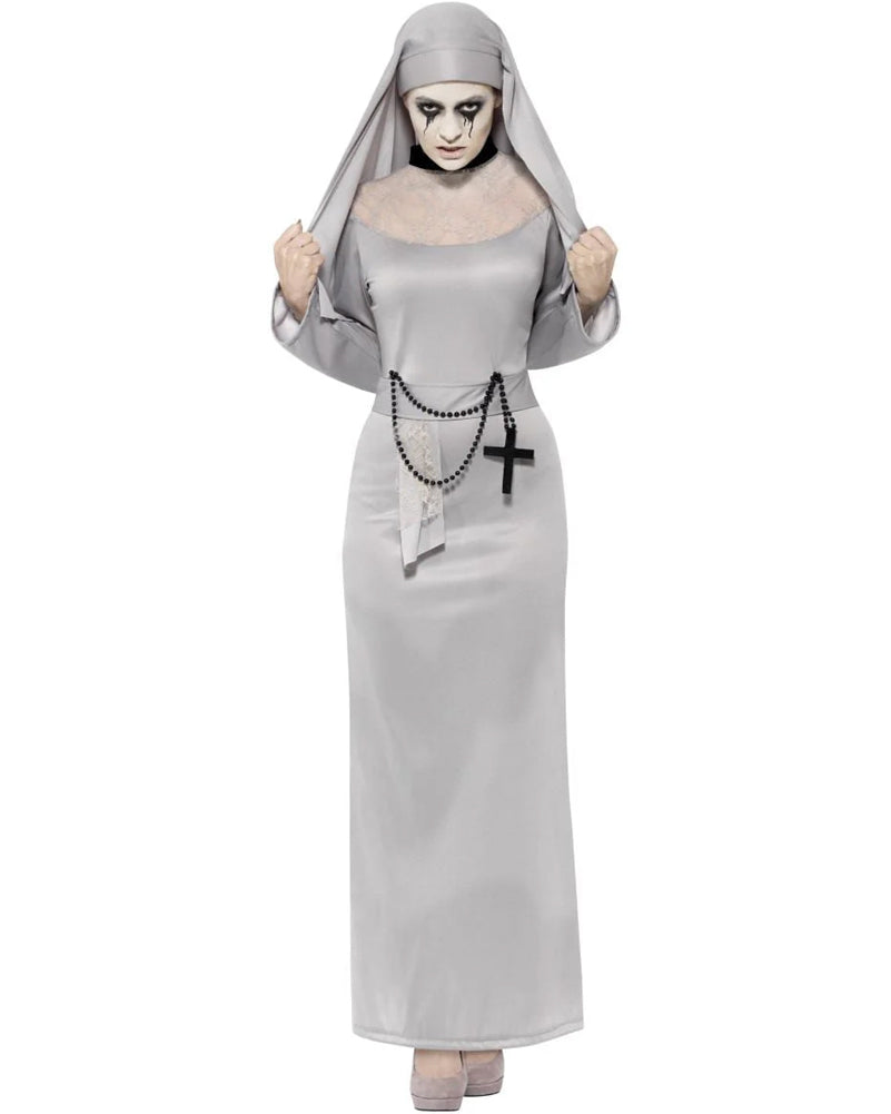 Grey Gothic Nun Womens Costume