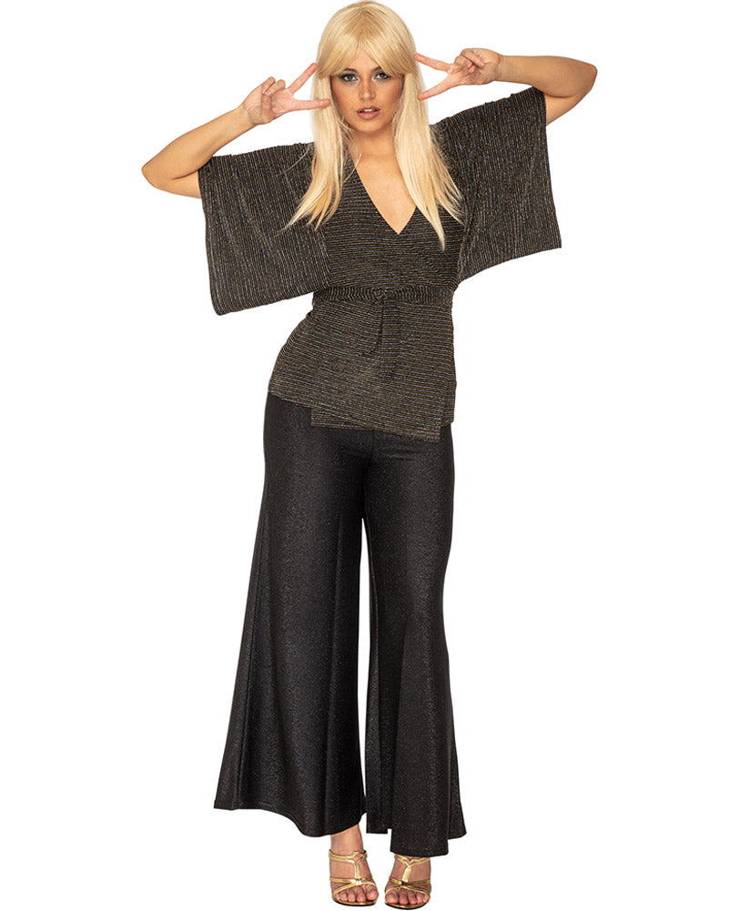 Funky Black Sparkle 70s Womens Palazzo Pants