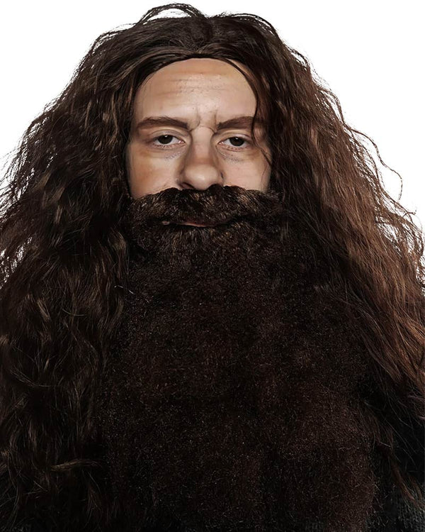 Gamekeeper Premium Long Brown Wavy Wig and Beard