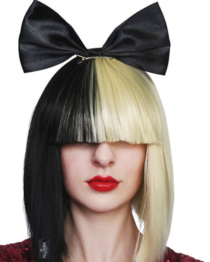 Half Blonde and Black Pop Empress Premium Wig With Black Bow