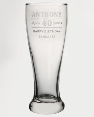 Happy Birthday Personalised Engraved 425ml Beer Glass