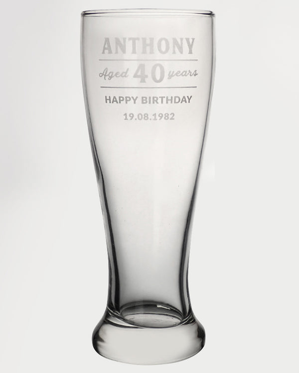 Happy Birthday Personalised Engraved 425ml Beer Glass