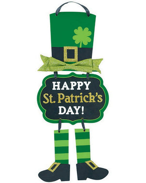 Happy St Patrick's Day Leprechaun Triple MDF Sign with Bow & Ribbon Hanger