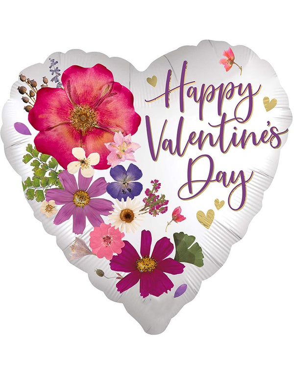 Happy Valentines Day Pressed Flowers 45cm Foil Balloon
