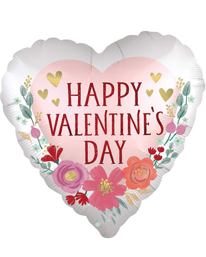 Happy Valentines Day Romantic Flowers 45cm Foil Balloon