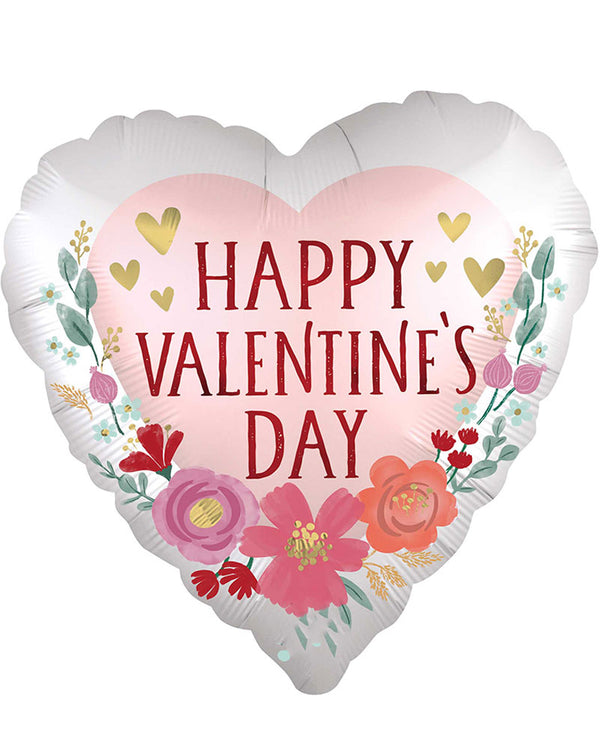 Happy Valentines Day Romantic Flowers 45cm Foil Balloon