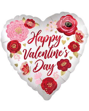 Happy Valentines Day Satin Painted Flowers 71cm Jumbo Foil Balloon