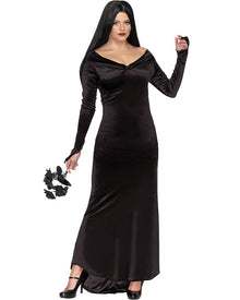 Kooky Matriarch Deluxe Black Velour Womens Dress For Halloween