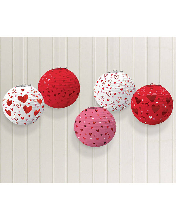 Hearts Mini Paper Round Lanterns Pack of 5