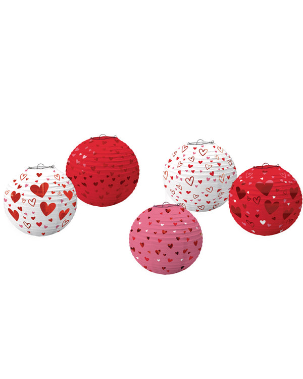 Hearts Mini Paper Round Lanterns Pack of 5
