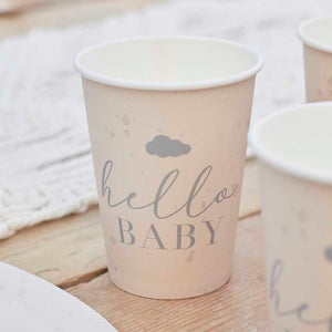 Hello Baby 9oz/266ml Paper Cups Baby Speckle Cream & Grey Pack of 8