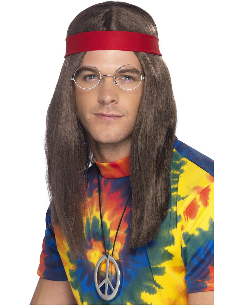60s Hippy Man Wig Glasses Necklace and Headband Set