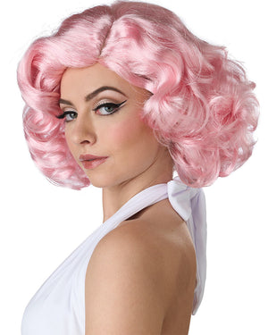 50s Hollywood Glamour Short Curly Pink Wig