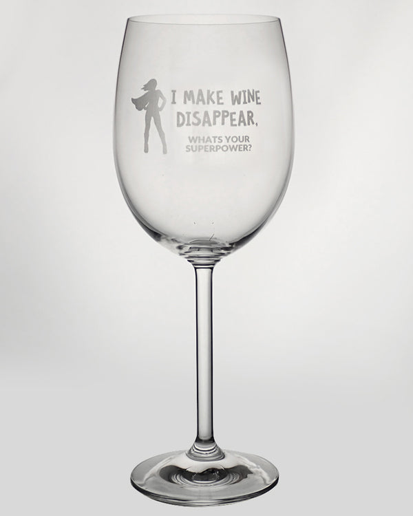 I Make Wine Disappear Engraved 360ml Wine Glass