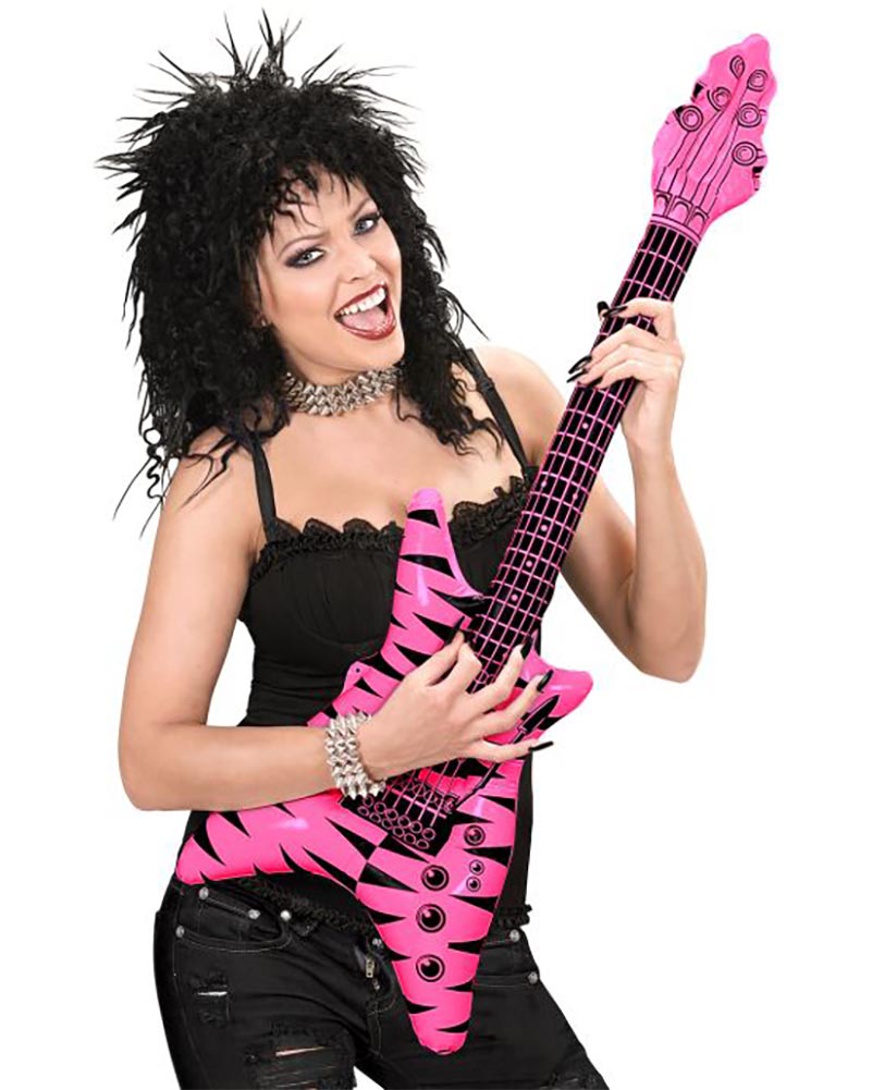Inflatable Pink and Black Rock Guitar with Strap 95cm