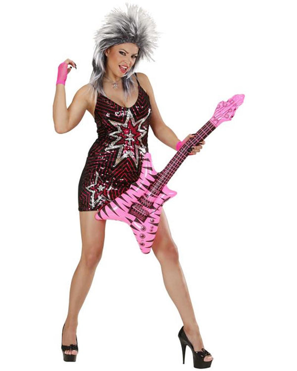 Inflatable Pink and Black Rock Guitar with Strap 95cm