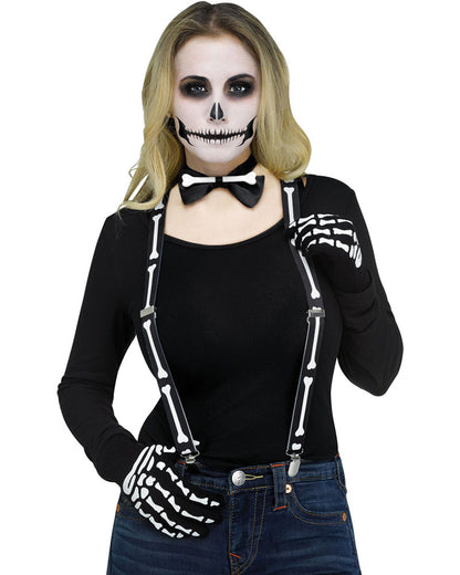 Instant Skeleton Gloves Bow Tie And Suspenders Set